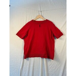 Pendleton Red Short Sleeve Knit Top 2X Keyhole Neck Ribbed Trim #2217